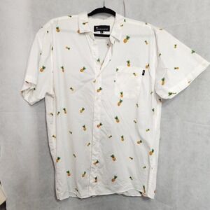 Lankaisurf Casual Fun Button Down Hawaiian Pineapple Print Shirt Size XXL White